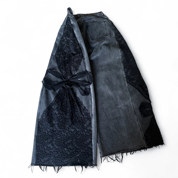 Denim and lace reworked upcycled one-off jeans Australia buy online