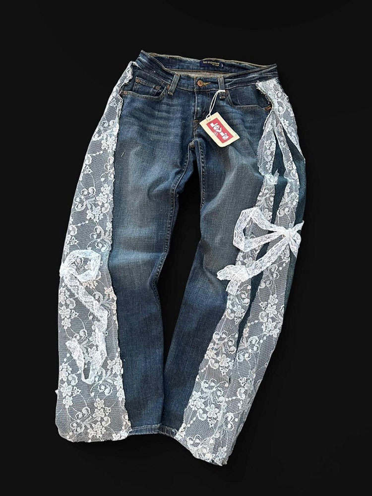 lace panels upcycled denim jeans Australia